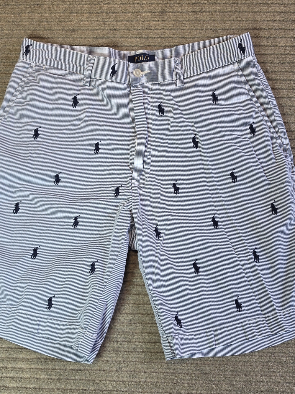 Polo Ralph Lauren Seersucker Shorts All Over Pony Classic Fit 9" Blue Mens 32